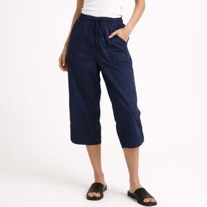 Erika Drawstring Elastic Waist Capris Blue Medium
